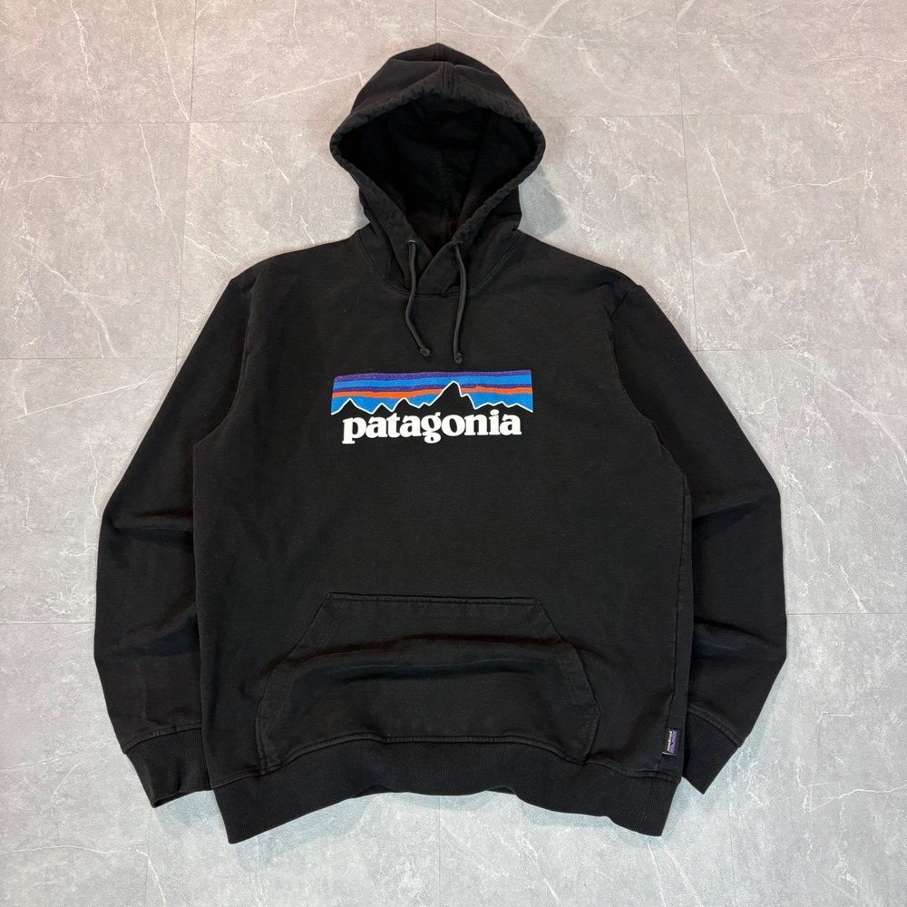 Patagonia Mens Upside Down P-6 Logo Hoodie Black Sweatshirt 1804 - Picture 1 of 5